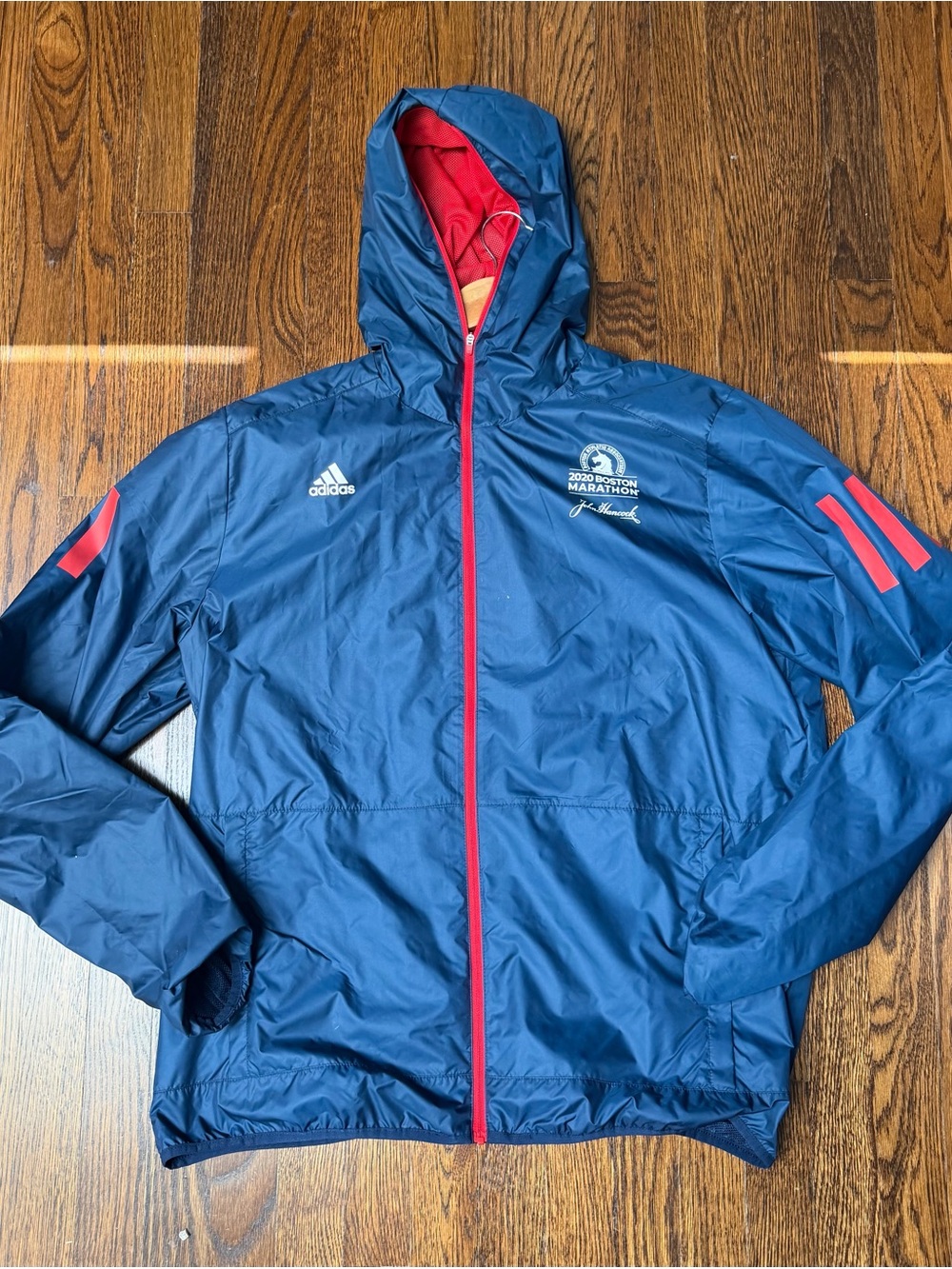 adidas Navy Windbreaker Jacket with Red Accents